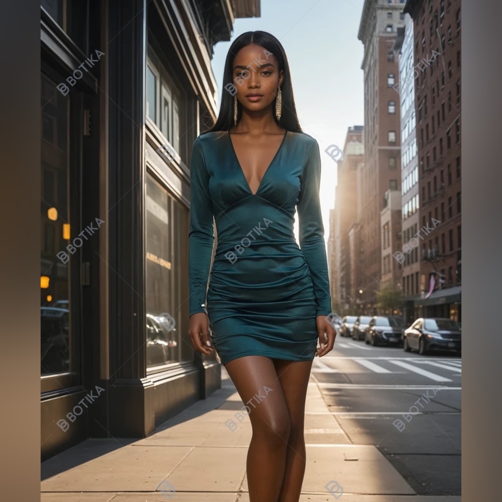 privy Emerald Green Satin Long Sleeve dress